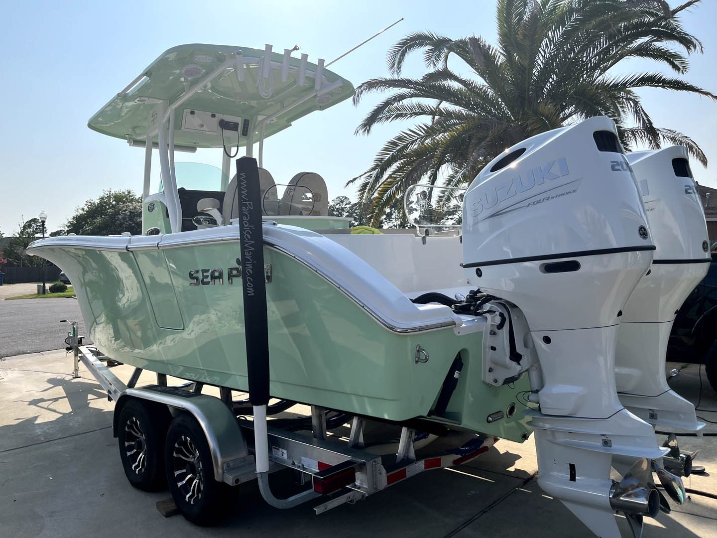 Seafoam center console on a trailer after an Ace detail