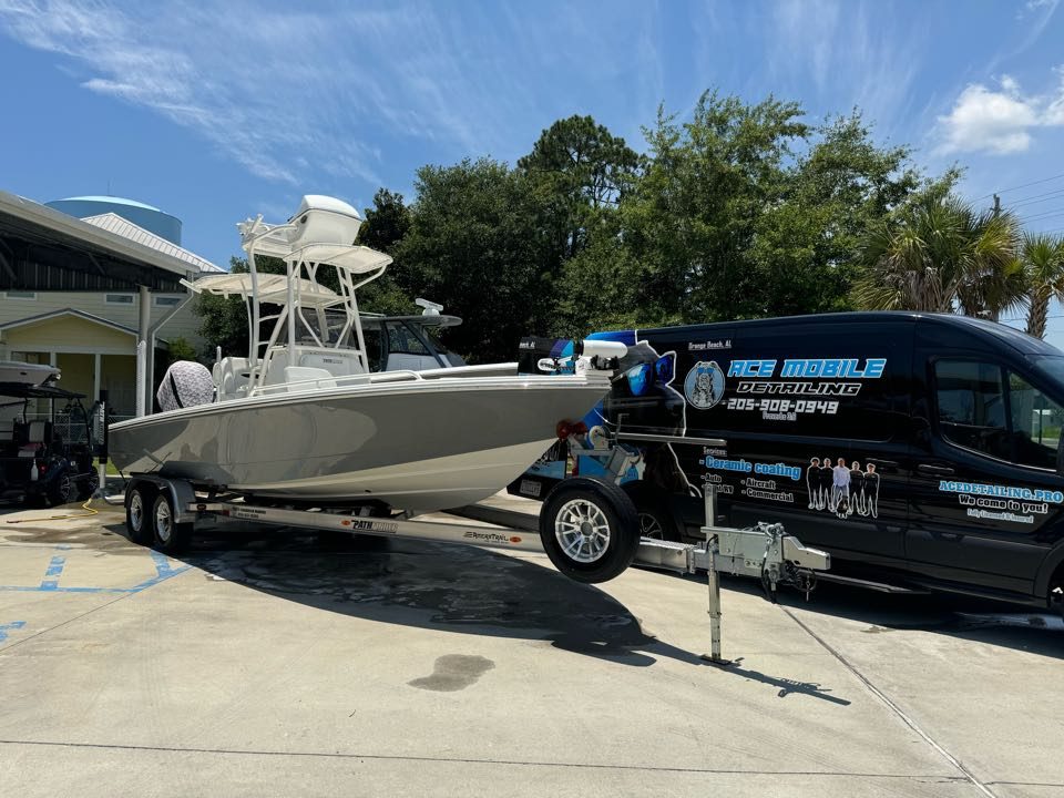 Ace van beside a freshly detailed bay boat