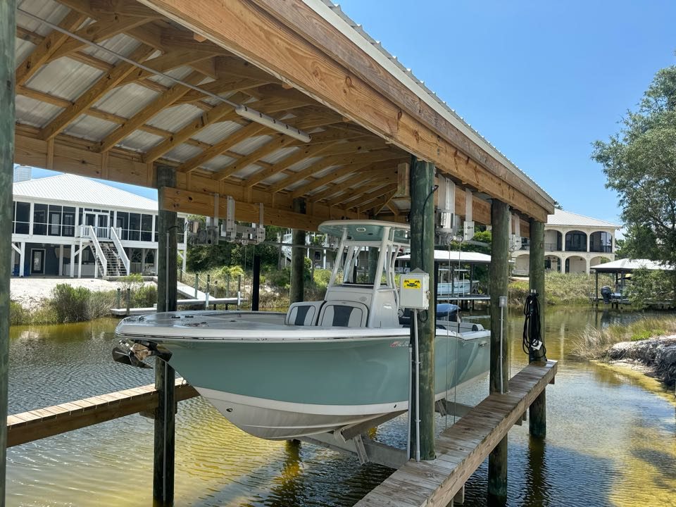 Boat on a covered lift after an Ace detail